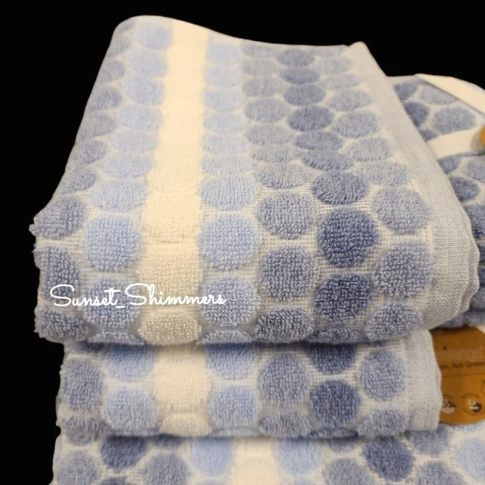 6pc ECO Melange 2 Bath 2 Hand 2 Tip Towel Set Blue Ombre Dot Stripe New